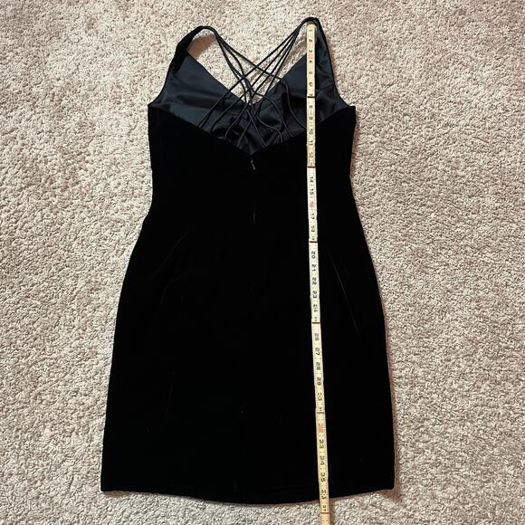 Vintage Cocktail Dress Size 10 Black Velvet Short Mini Strappy Party 90s Y2K - Picture 14 of 16
